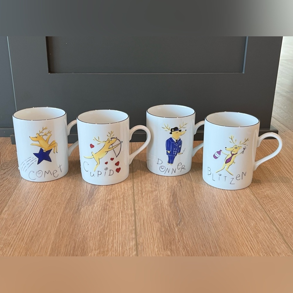Pottery Barn Set of Reindeer Themed Mugs
